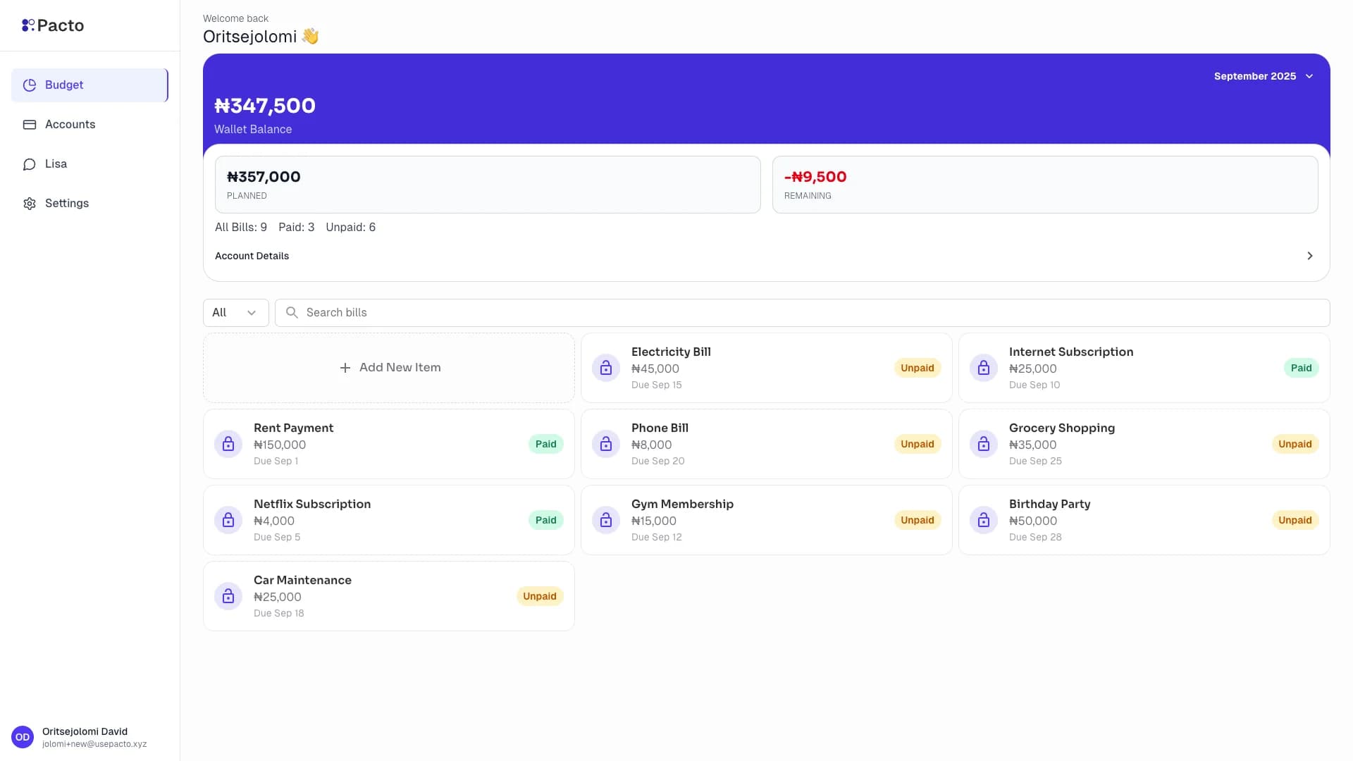 Pacto Desktop Dashboard Interface